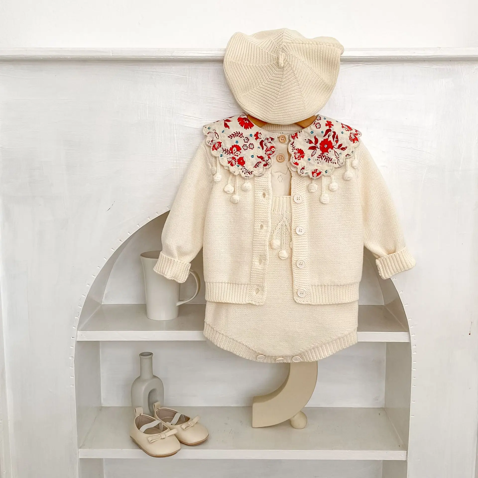 Infant Girl Cute Bobbles Sweater Coat Solid Toddler Casual Clothes 2025 Autumn New Baby Long Sleeve Knitted Cardigan Cotton
