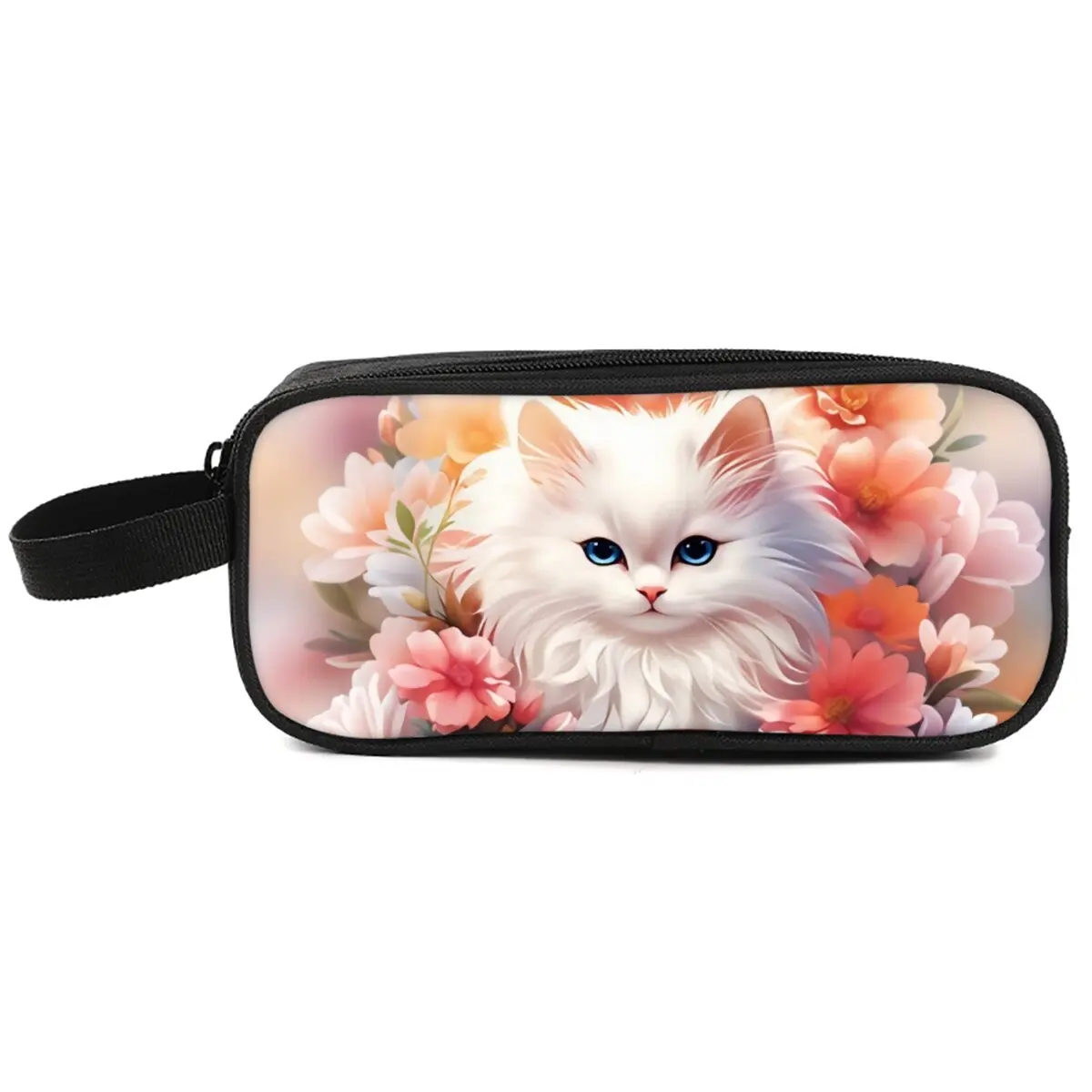 مقلمة مزدوجة الطبقات بطبعة زهرة القط مع محمولة باليد للأولاد والبنات أفضل هدية حقيبة أقلام رصاص مدرسية كرتونية ثلاثية الأبعاد للأطفال