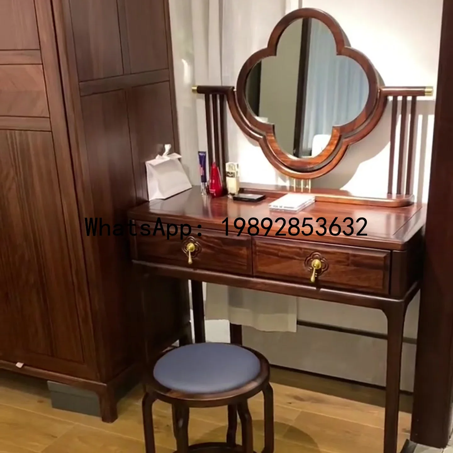 GZ-17   New Chinese Style Dressing Table Bedroom Modern Simple Solid Wood Storage Makeup Table