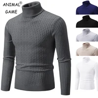 Nuevo suéter de cuello alto para hombre, jersey de Color sólido, tejido cálido, informal, sudadera de cuello alto, Tops de lana para hombre para invierno al aire libre