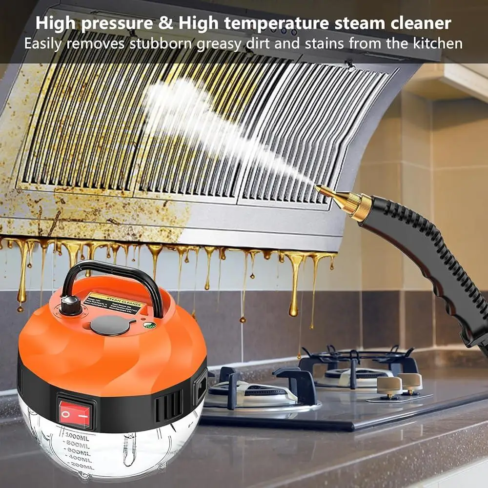 High Pressure Handheld Steam Cleaner 2500W Portable Steamer 105℃ Fast Heating Multi-Surface Cleaning Tool with 3 Brush Heads