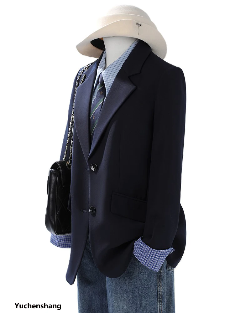 

Модный женский повседневный пиджак абрикосового цвета, темно-синий, черный, женская свободная куртка на осень-зиму