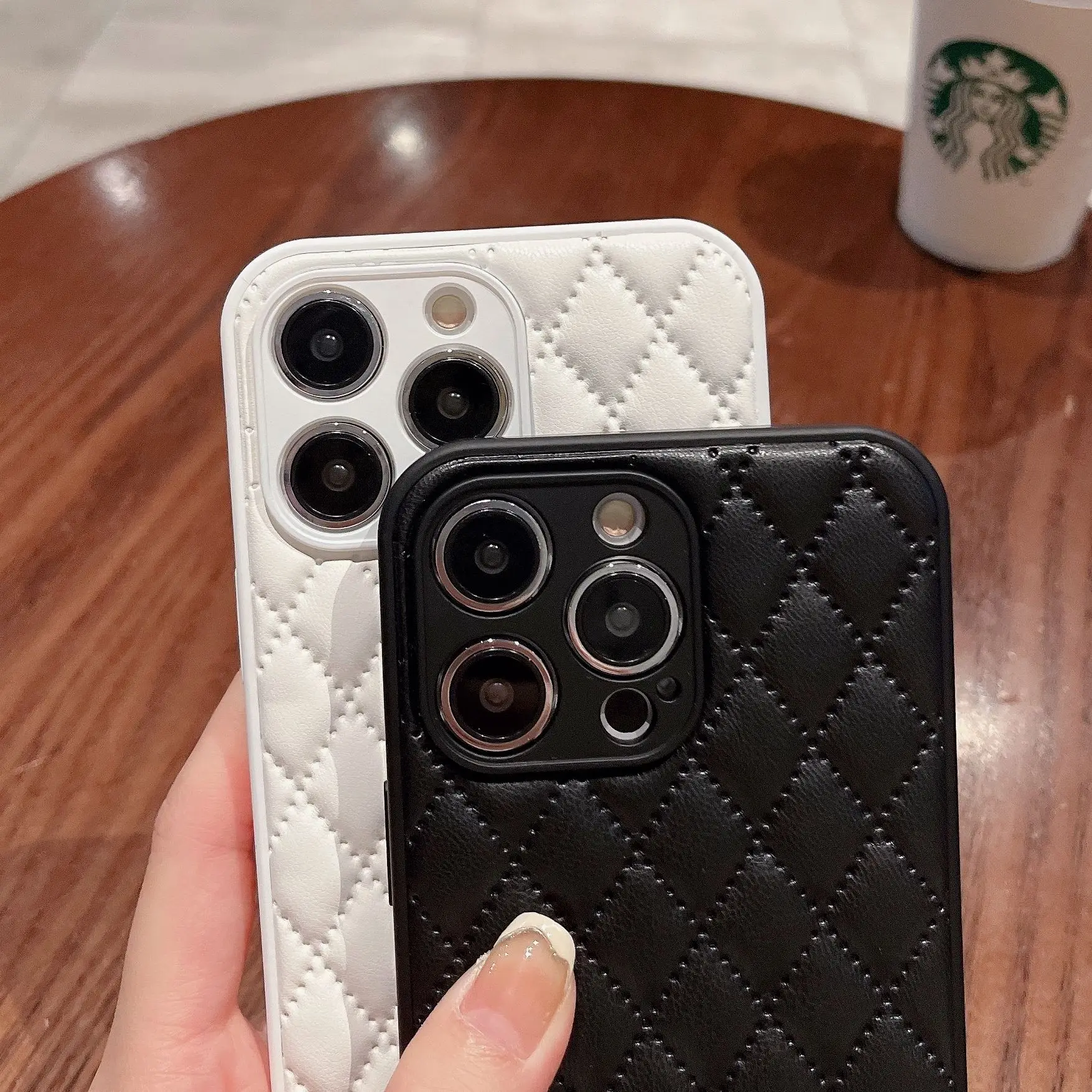 Ins Luxury Frame Lattice Diamond Pattern Leather Case dla iPhone 14 13 12 11 Pro Max Plain Shockproof Armor Bumper Cover Funda