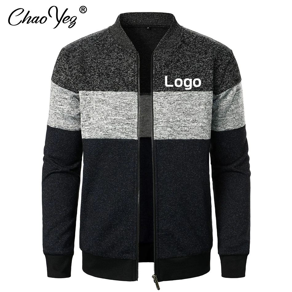 Giacca con cerniera da uomo con Logo personalizzato con testo fai-da-te e cappotto Patchwork a 3 colori maschile caricamento all'aperto abbigliamento Casual Street Autumn