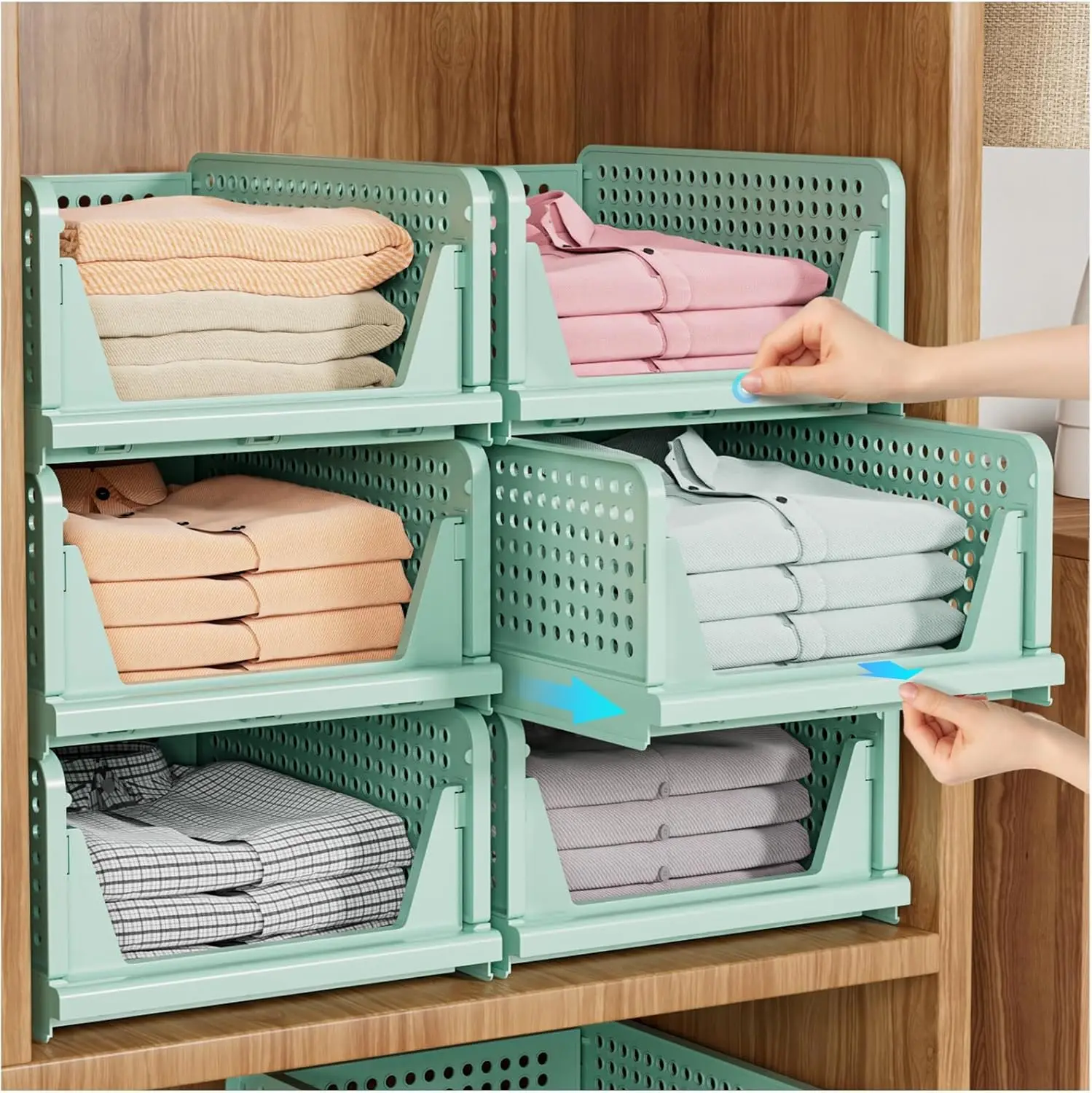 5 Pack Stackable Closet Storage Basket, Multifunctional & Foldable Closet Organizer