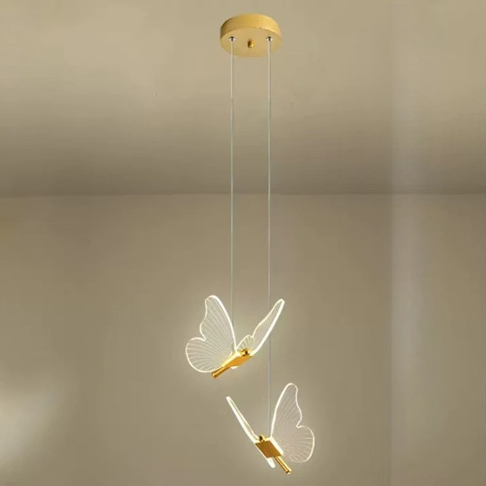 Modern Pendant Light, Butterfly LED Pendant Lamp, Three-Color Light Living Room Restaurant Hotel Bar Chandelier, Gold