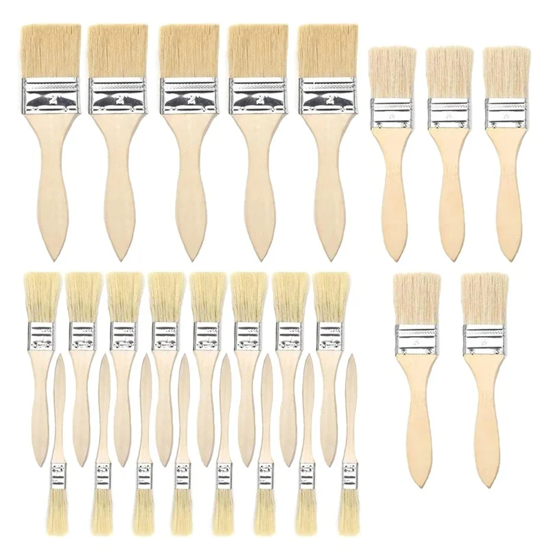 26 Pieces L22A-Flat Brush Set Brush Set with 12/25/38/50 Mm Width Painting with Handle Wooden for Paints