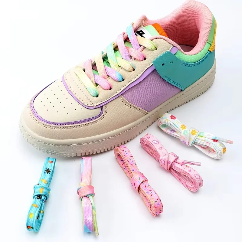 Flat Shoelaces for Sneakers Tennis Shoe Laces Rainbow High Shoelace Printing Pattern Women Man Child Shoe Lace Shoe Accessories