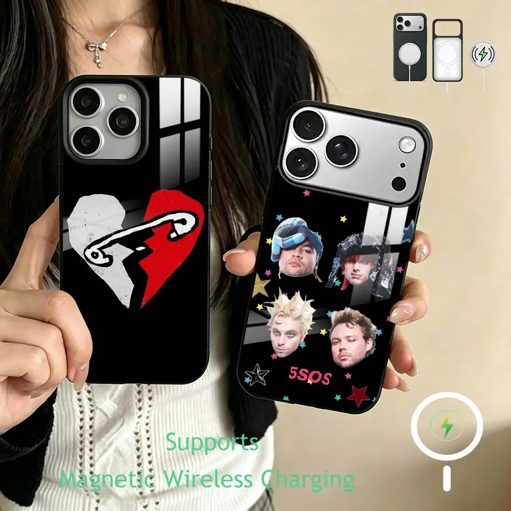 

5 5SOS S-Seconds of S-Summer Phone Case For iPhone17,16,15,14,13,12,11 Plus,Pro Supports Magnetic Wireless Charging