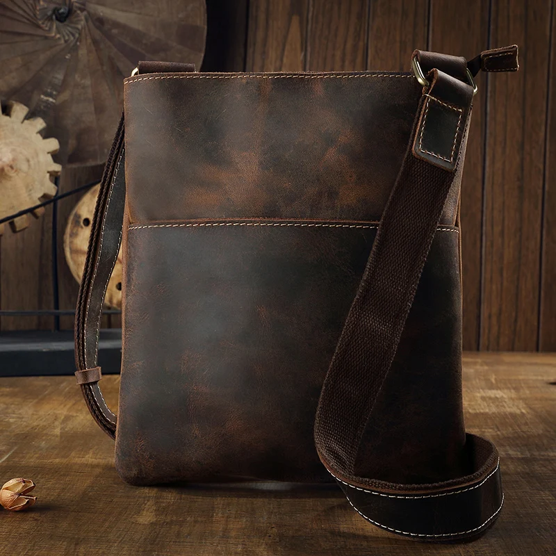 Handmade Vintage Genuine Leather Crossbody Bag Retro Cowhide Shoulder Bag Fashion Messenger Bag Men Office 10 inch Laptop Bag