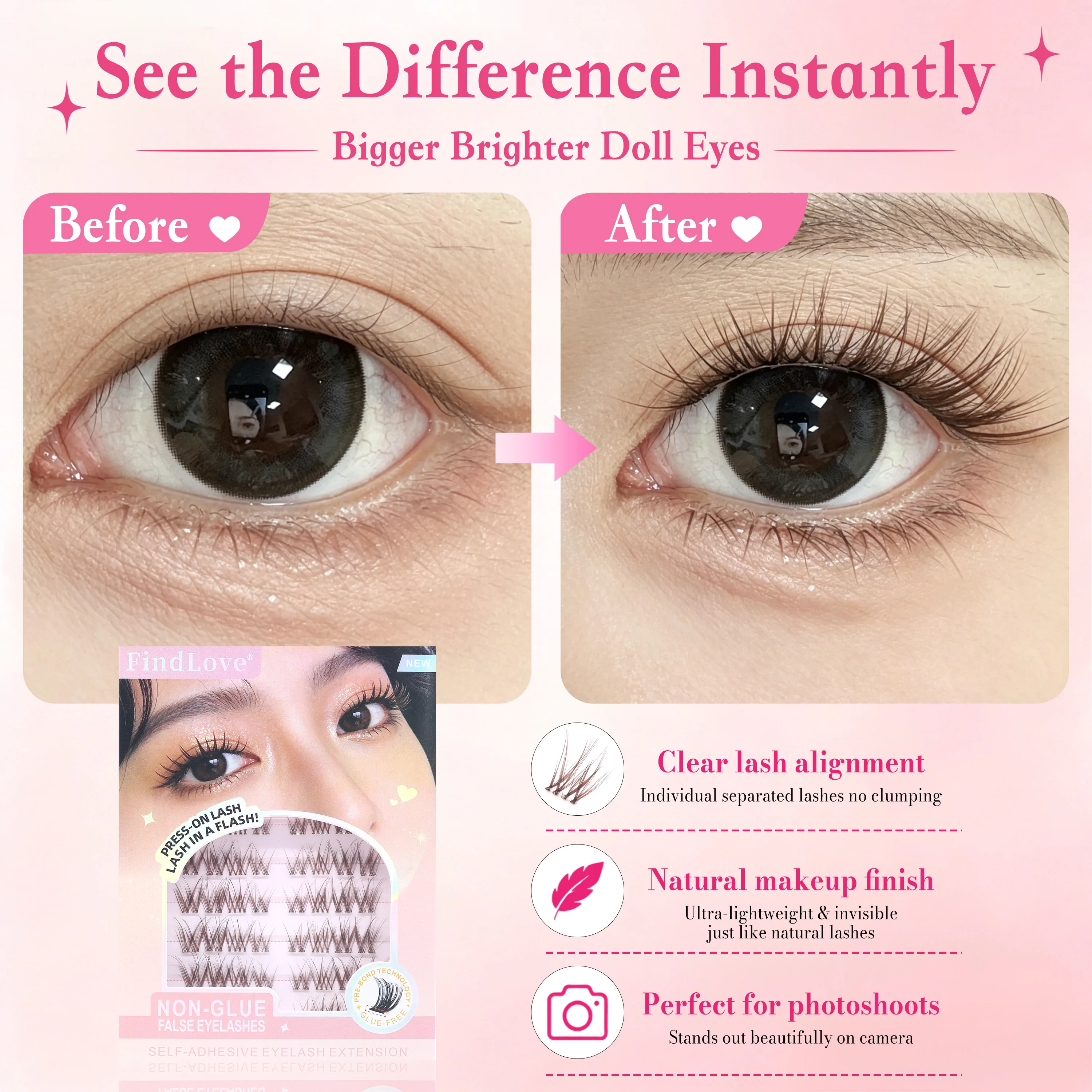 64 クラスター DIY グルーフリーまつげエクステンション - Eyelash Extension For Big Eyes のレビューと価格