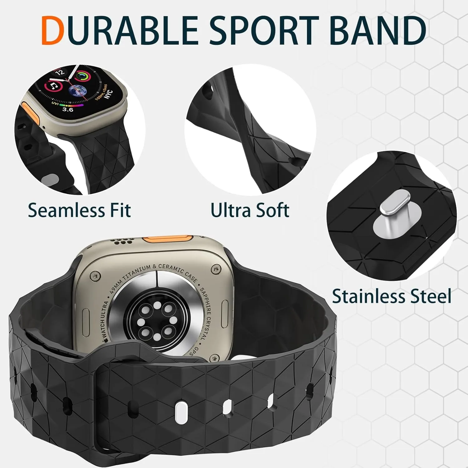 Silicone Replacement Strap for Apple Watch 46mm 45mm 44mm 42mm 41mm 40mm Sport Band for iWatch Series 12 11 10 9 8 7 6 Ultra 2/3