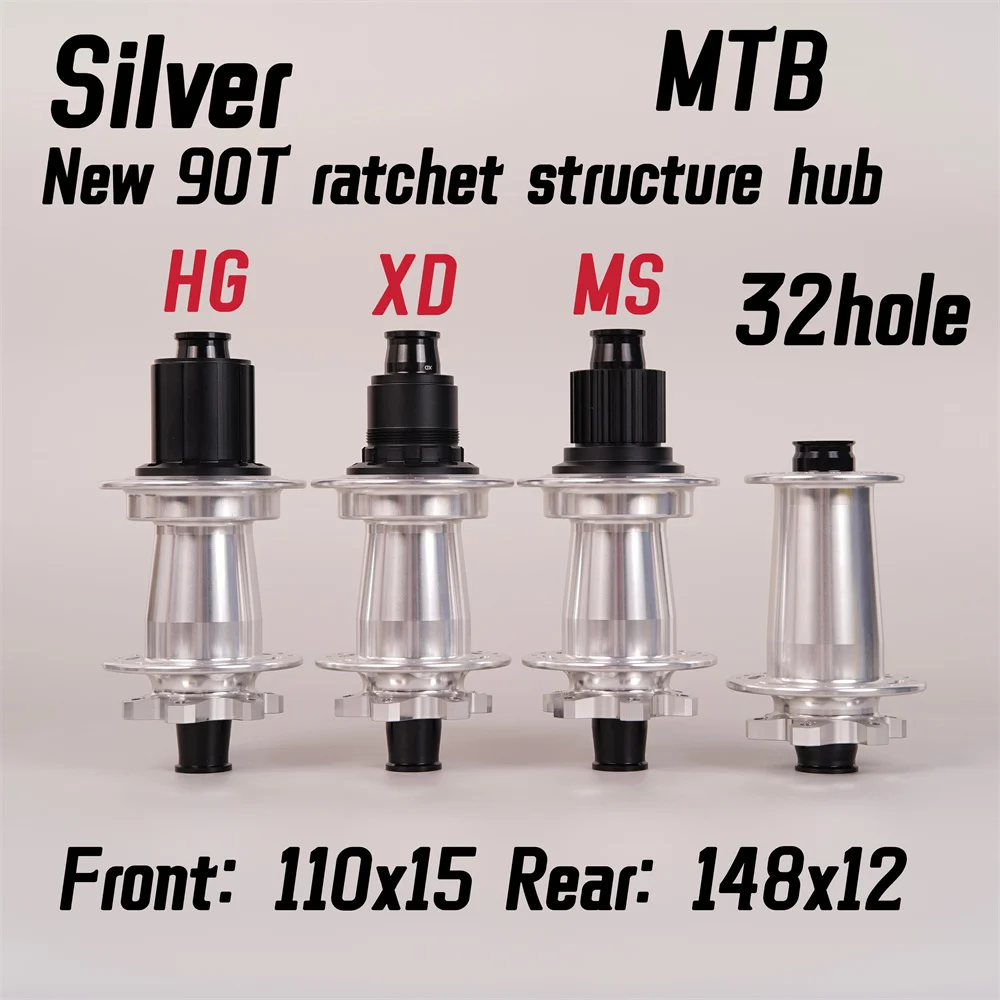 Silver 90T Sound Bicycle Wheel Hub Sealed Bearing 6 Bolt Disc Brake J-Bend 32 Hole BOOST MTB Wheel Hub HG XD MS148 * 12