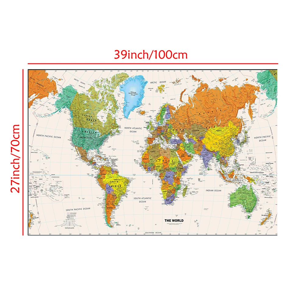 100*70cm The World Map Retro Poster Non-woven Canvas Painting Wall Decorative Print Living Room Home Decor School Supplies