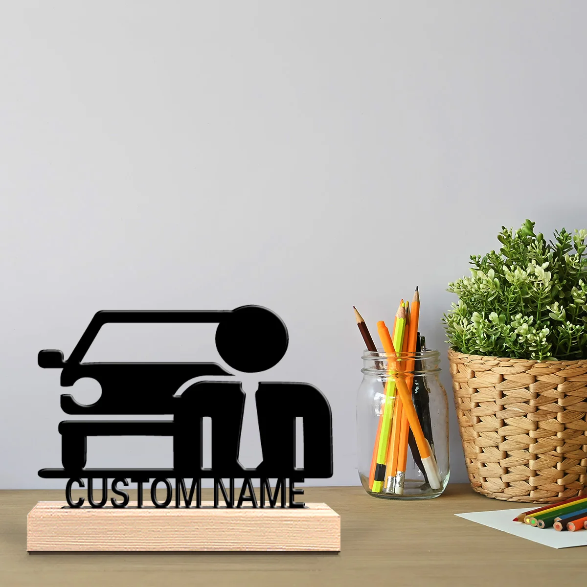 1pc Business people Custom Text Metal Statue Metal Ornament Art Figurine With Wood Base Metal Ornament For Kids Gifts