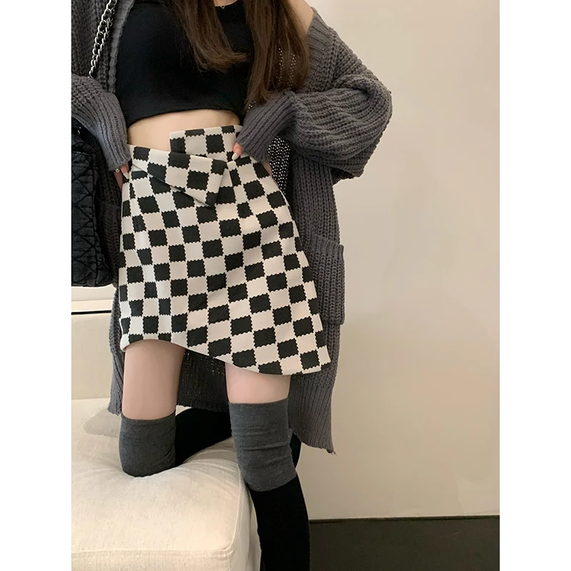 

Юбка женская с высокой талией в клетку, асимметричная, в корейском стиле, А-силуэт, для повседневной носки, весенняя новинка