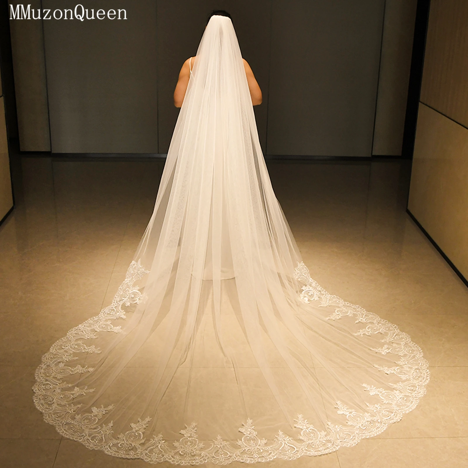 TOPQUEEN Velo De Novia حجاب الزفاف كاتدرائية الدانتيل طرحة زفاف مع مشط أماندا Novias اكسسوارات الزفاف للتخصيص V73