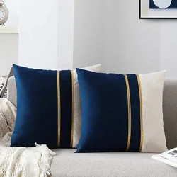2 Piece Soft Cozy Decor Blue Cushion Case Gold Velvet Gold Bar Pillow Case 45x45 Turquoise Cushion Cover for Ornamental Pillow