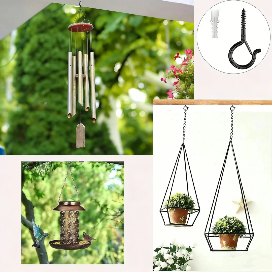 20 Pack Screw Hooks for Hanging Plants / String Lights, Heavy Duty 2.2 Inch Black Eye Hook Screw Cup Ceiling Hook Q-Hanger