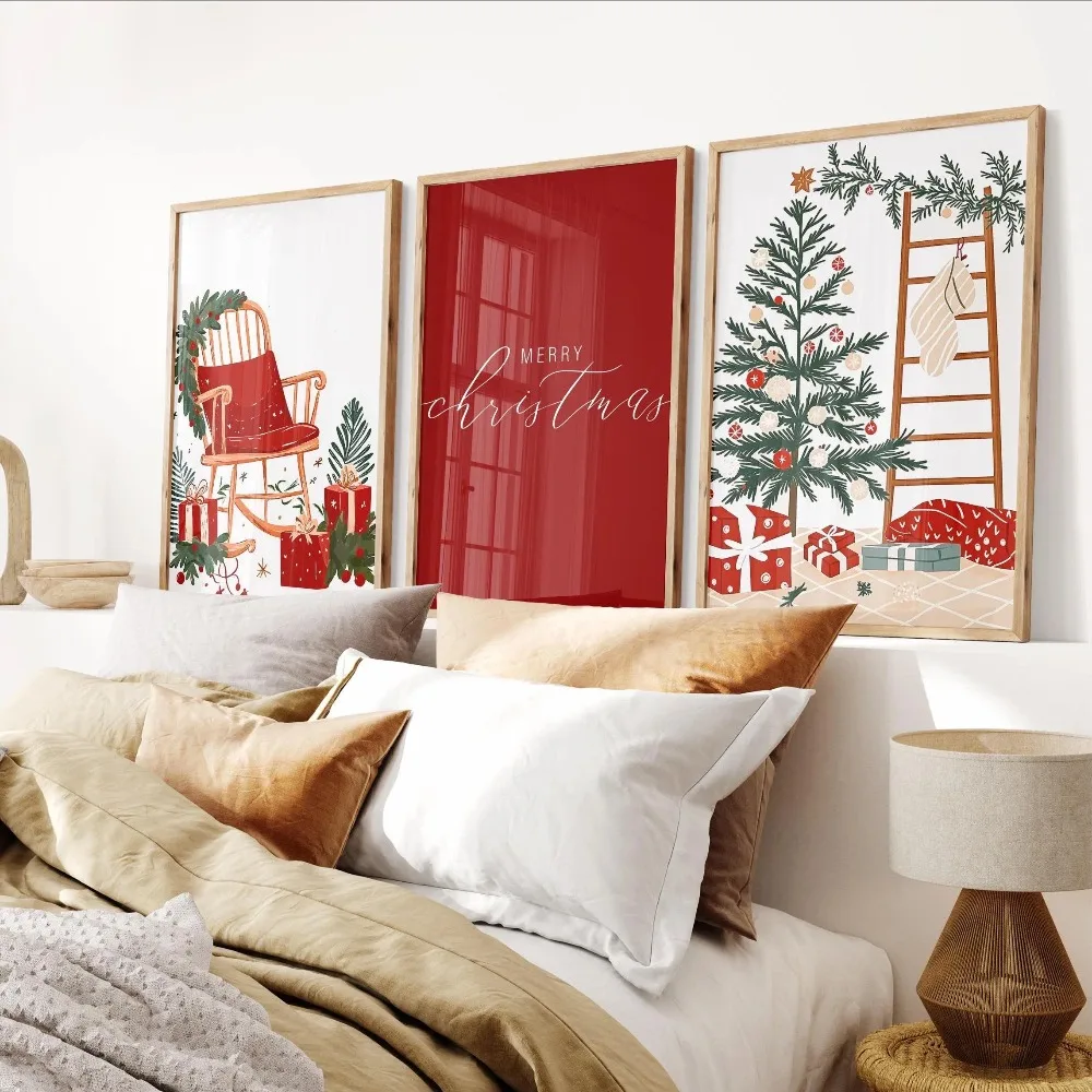Frameless Christmas Wall Art,Printable Winter Holiday Gallery Prints,Holiday Decor,Digital Download,Living Room Home Decoration