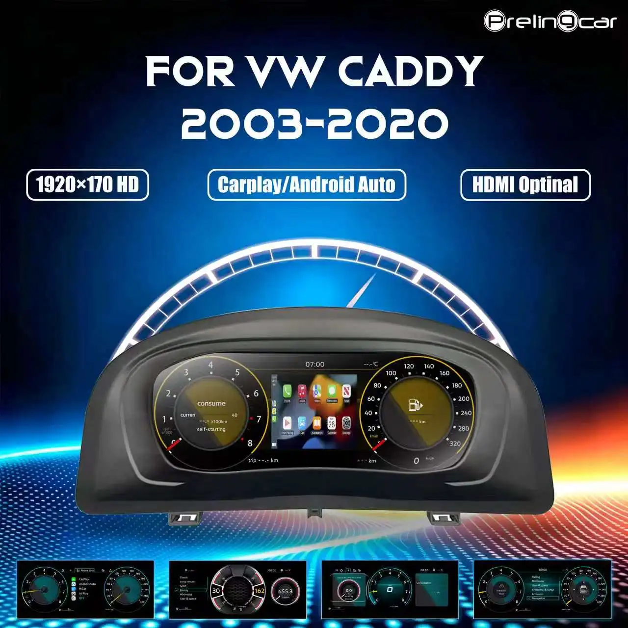 Quadro strumenti digitale LCD da 10,25 pollici per auto, compatibile con Caddy, modelli dal 2003 al 2020, per cruscotto e abitacolo.