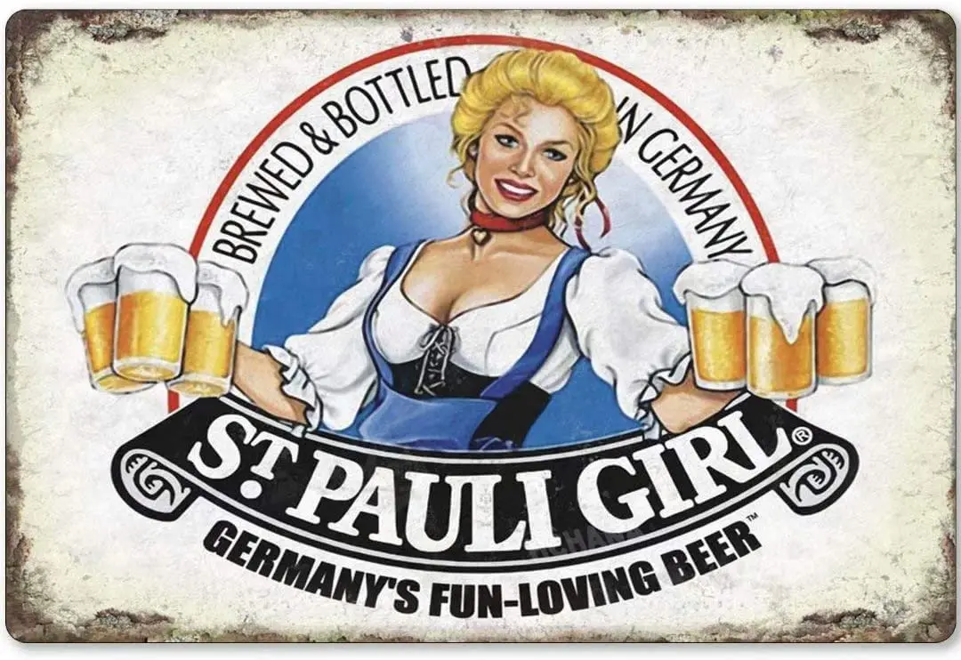 Old-Fashioned Brewed Bottled In Cermany St Girl Germany S Fun Loving Beer Retro Metal Tin Sign Decoration Bar Home Dining