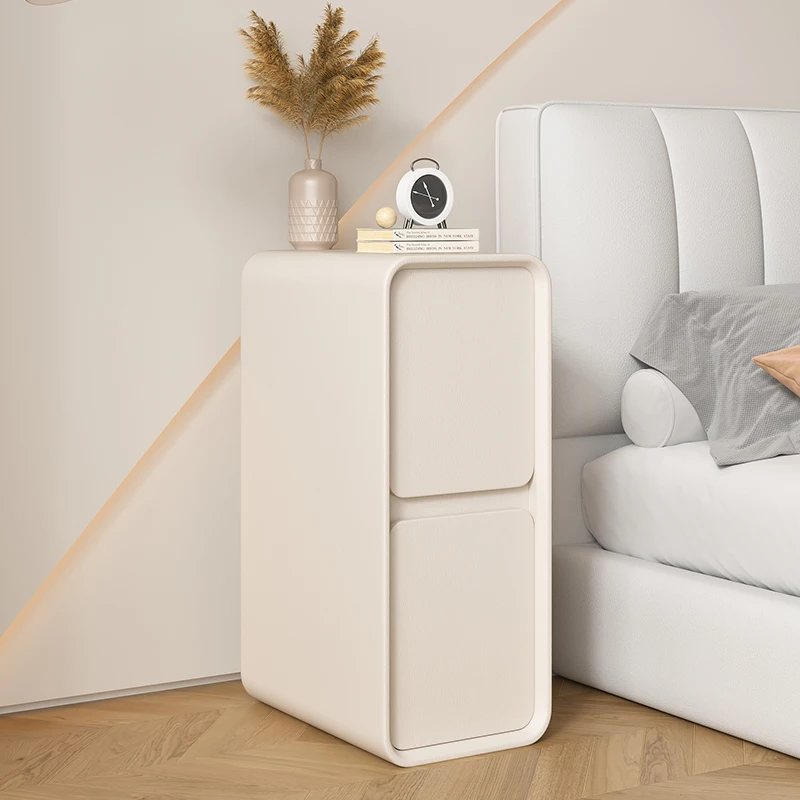 

French Style Solid Wood Nightstand, Narrow Bedside Storage Cabinet with 2 Drawers for Small Spaces, Durable Bedroom Furniture