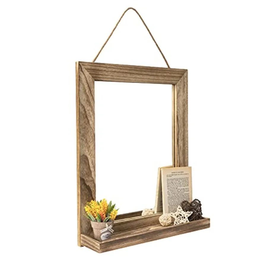 

Wall Mirror with Shelf, 20 x 16 inch Farmhouse Decor Wall Mirror Hanging for Bathroom, Vanity, Bedroom, Entryway, Living Room