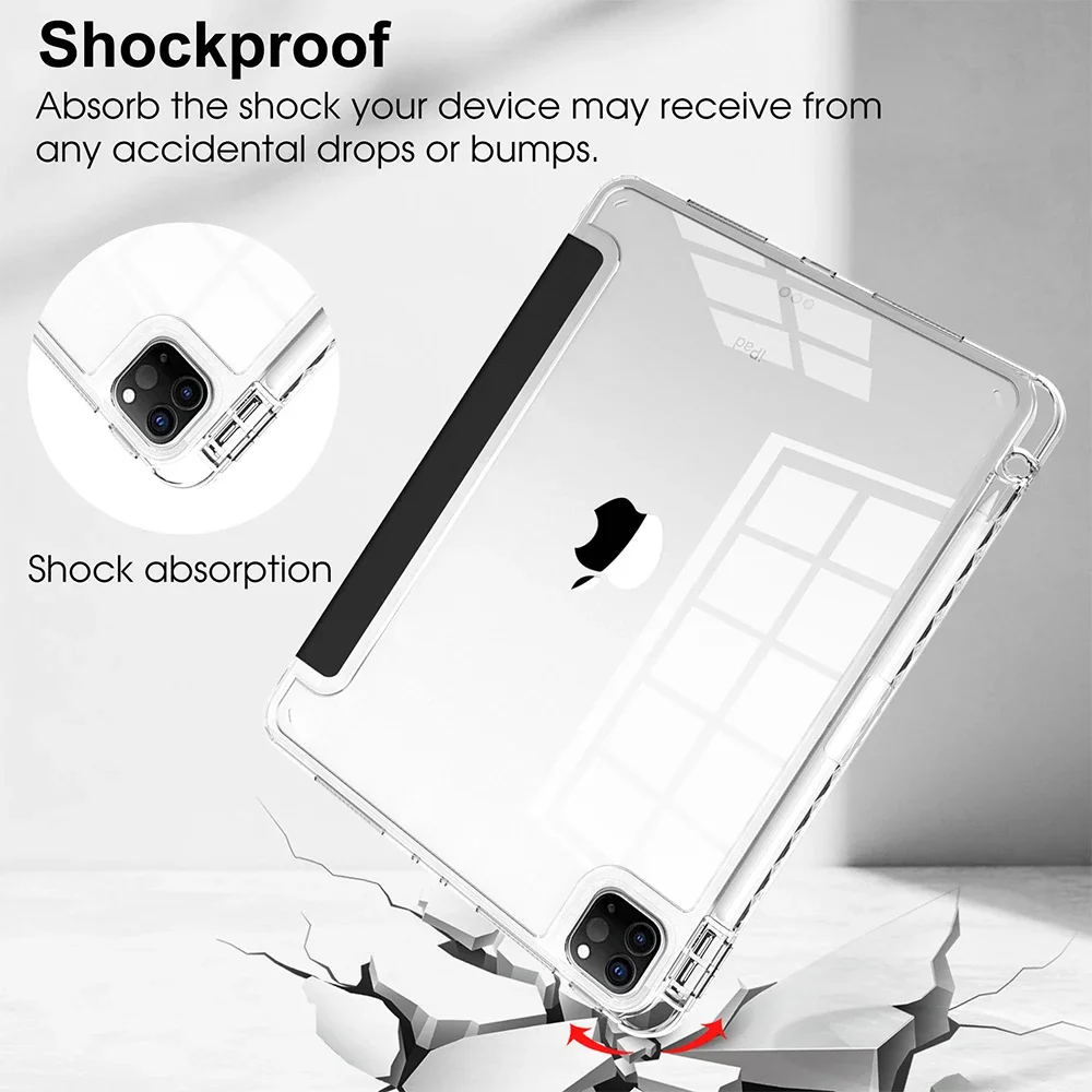 Hot-selling  Acrylic HD Case with Pen Holder for New IPad Pro M5 11 13 Inch Air 11 13 A16 10th Gen A3361 A3362 A3357 A3358 A3359