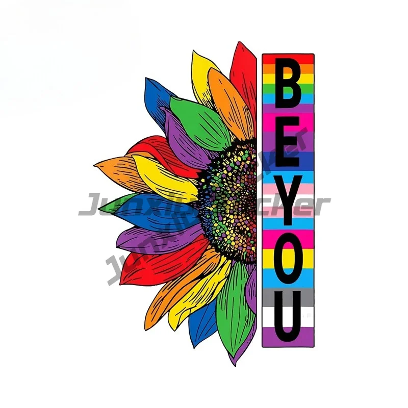Rainbow Sunflower Car Stickers VAN Cartoon Creative Human Toolbox Waterproof Bumper Decal Graphics Vinyl Car Goods