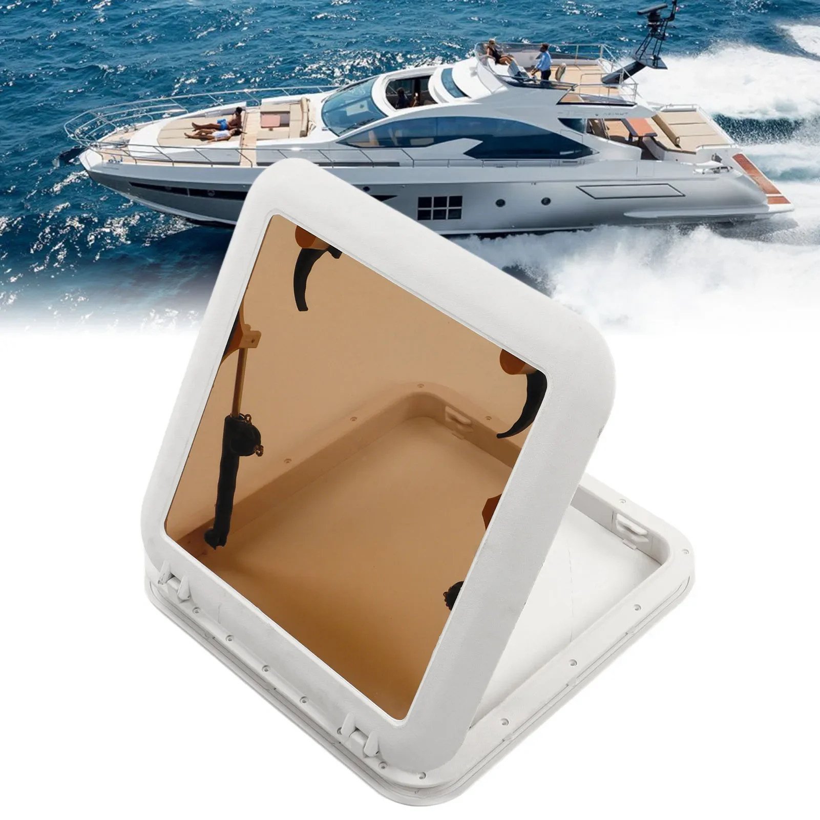 495x495mm Boat Portlight Hatch Window Square Push Out Deck Hatch Porthole Skylights With Tempered Glass Boats Marine Accessories