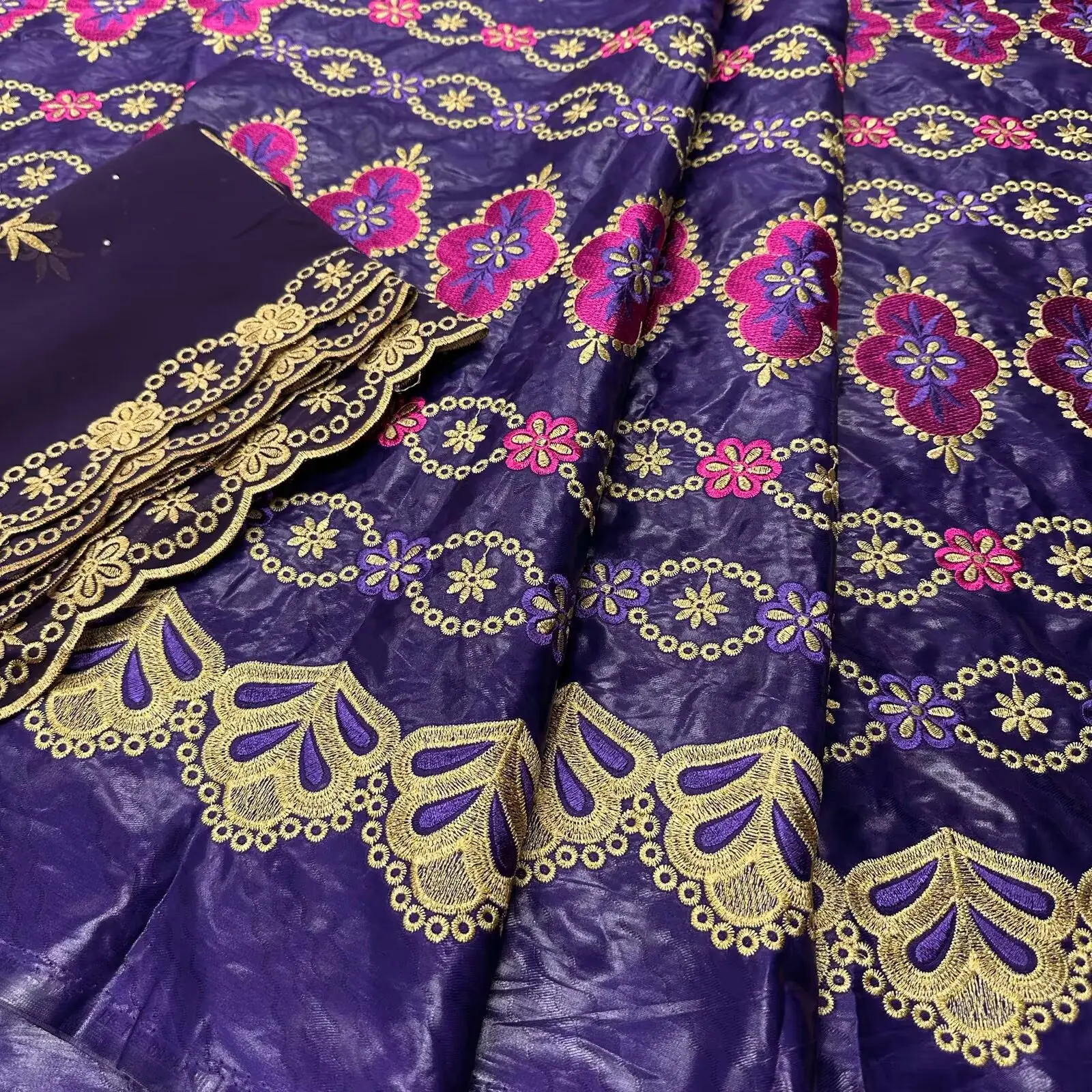 Unique 5+2 Yards African Bazin Riche Brode Fabric Top Quality Bazin Riche Lace 100% Cotton Lace For Clothing Materials 16A109