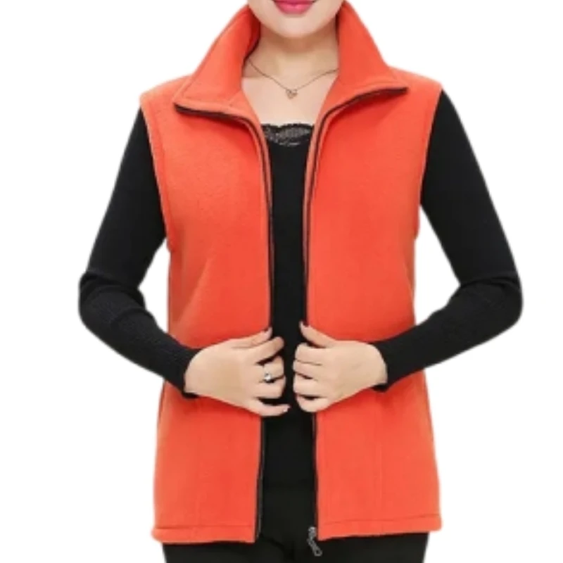 Autumn Winter Women Fashion Stand Up Polar Fleece Vest For Women\'s Solid Warm Lady Sleeveless Jacket