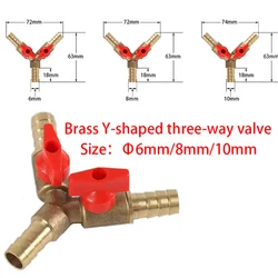 Accesorios de válvula de bola de corte de latón de 3 vías, adaptador de accesorios para combustible, agua, aceite, aire, Pagoda de cobre, tipo Y, manguera de 6, 8 Y 10 Mm