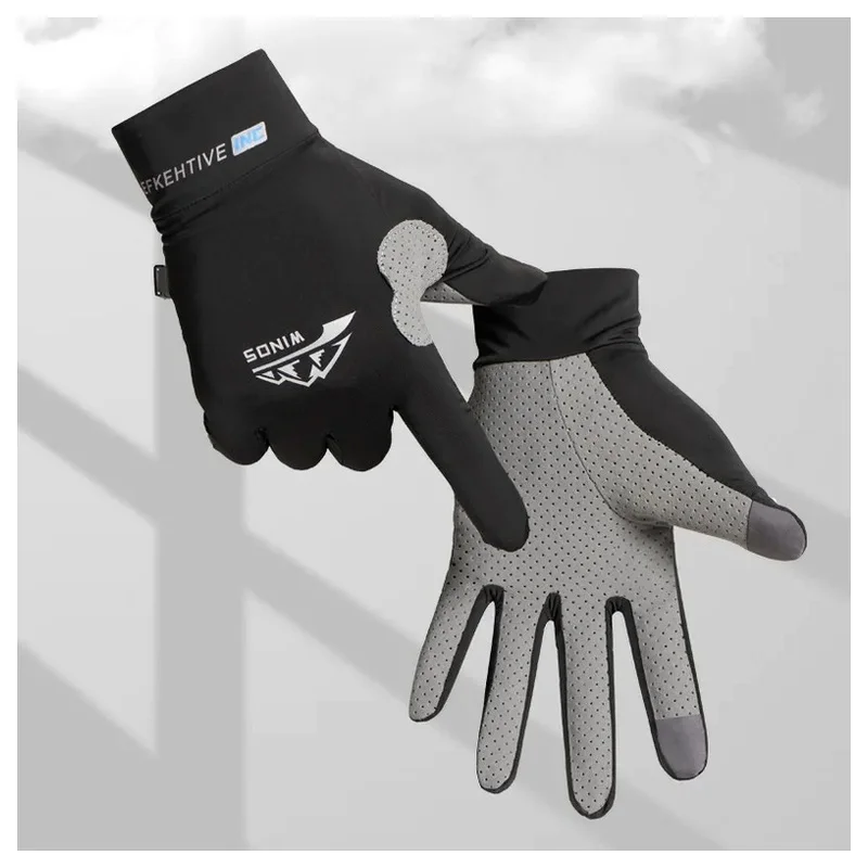 Gloves Full Finger Ice Silk Anti Slip Sunscreen Keep Warm Thin Fishing Outdoor Riding Kayak Rowing Winter for Men