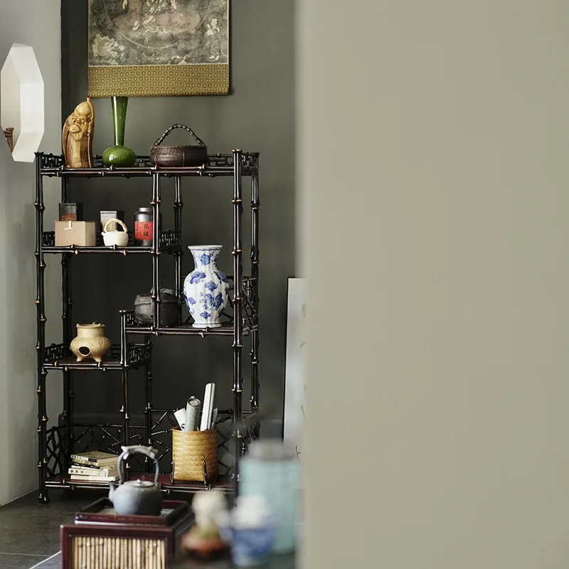 Chinese-style bamboo red board Bogu shelf, bookshelf, handmade shelf