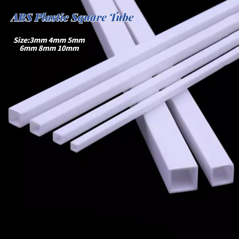 10Pcs ABS Plastic Square Tube Hollow Square Bar Rods Styrene Rod for DIY Sand Table Architectural Model Making