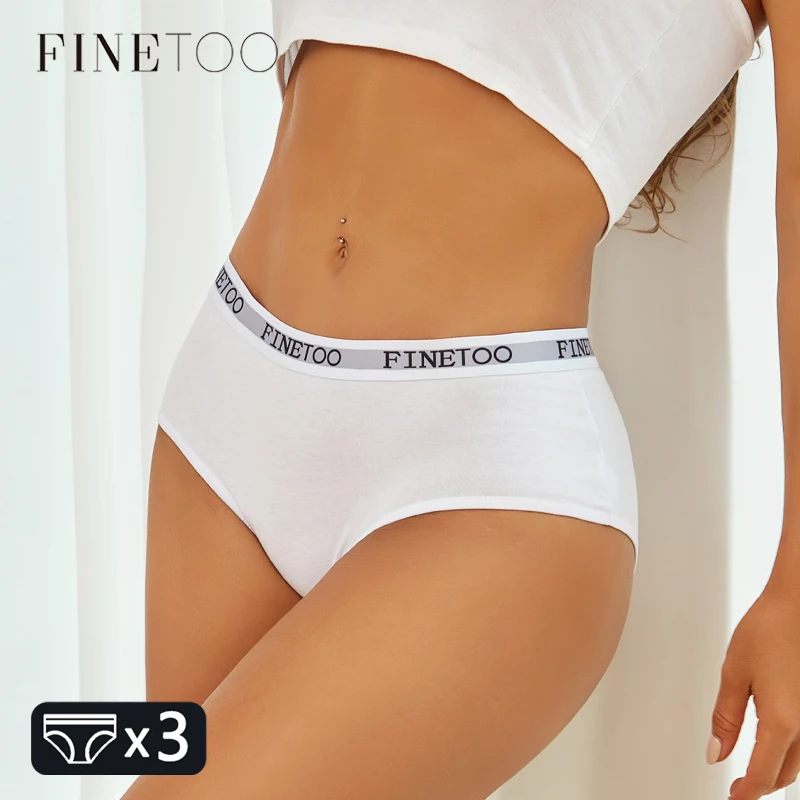 FINETOO 3Pcs Cotton Breathable Underwear Women\'s Panties Sexy Letter Belt Low Waist Briefs Female Stretch Comfortable Lingerie