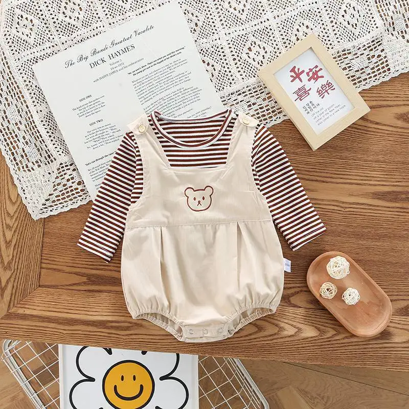 MILANCEL Autumn Baby Clothes Set Infant Girls Striped Long Sleeve T-shirt and Suspenders Bodysuit 2Pcs Toddler Boys Overalls