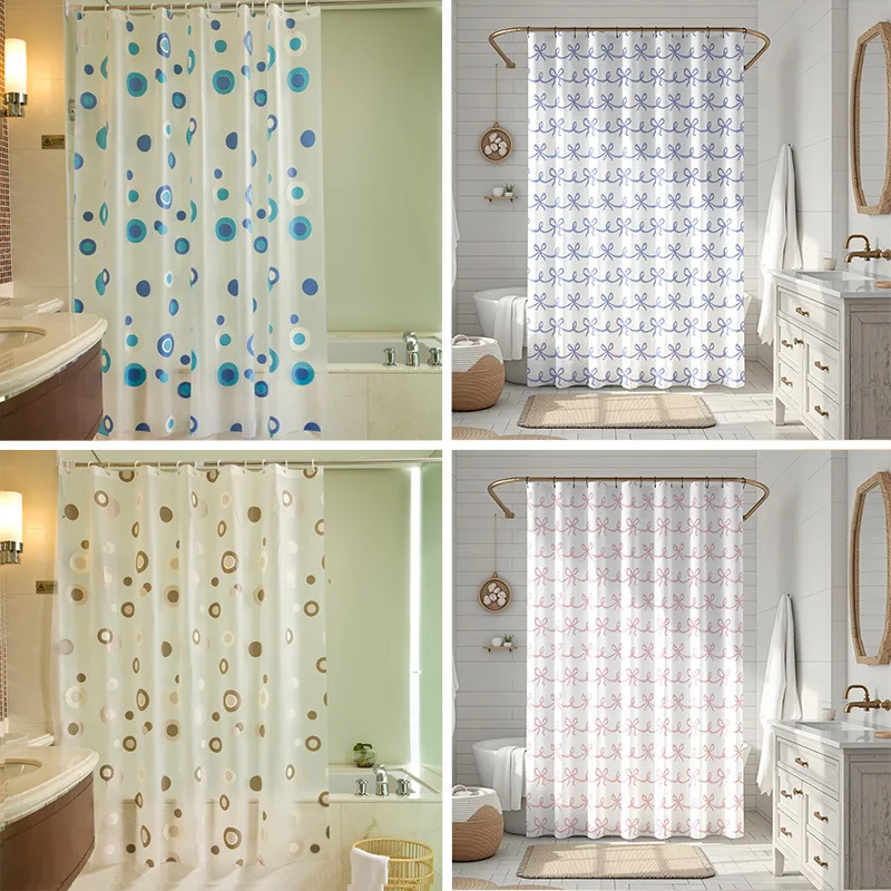 

Shower Curtains Circle Print Modern Style Waterproof Bathroom Curtain Water Resistant Peva Fabric Dry-wet Separation 200cm
