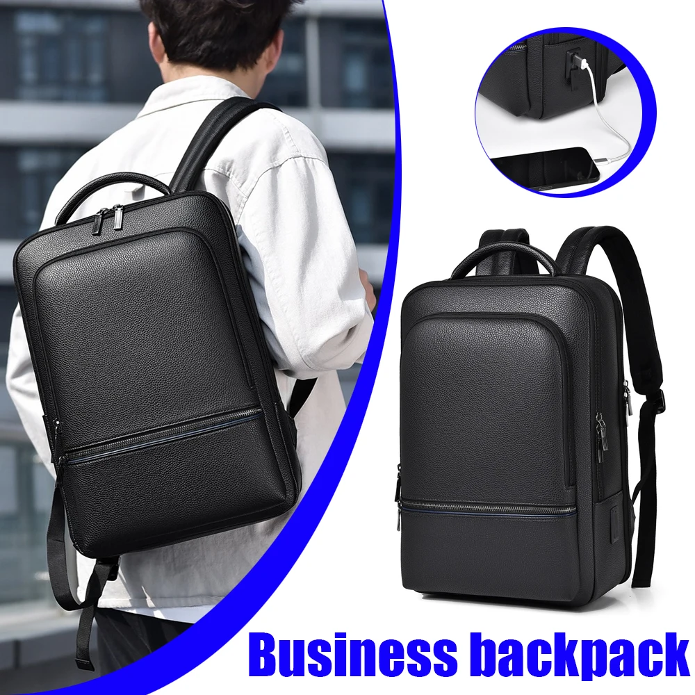 

1 Pcs Fashion 15.6 Inch Laptop Backpack With USB Port Waterproof PU Leather Business Travel Backpack School Bag For Men Women