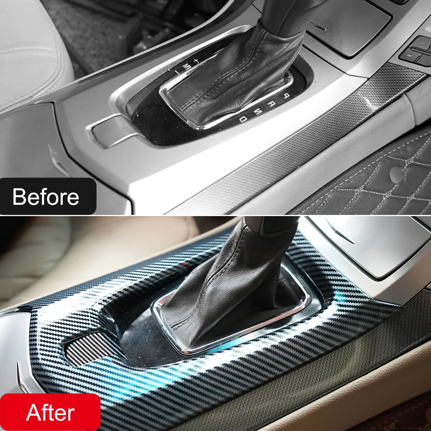For Cadillac CTS 2008 2009 2010 2011 2012 2013 Carbon Black Front Water Cup Holder Trim Frame Cover sticker Interior Decoration image 2