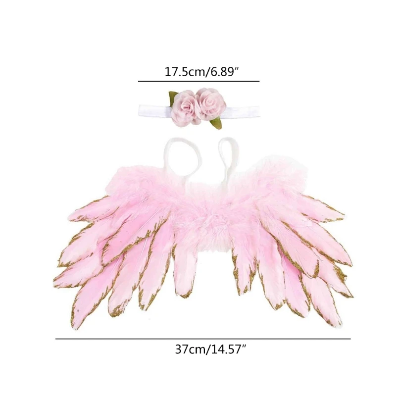 Infant Photography Props Angel Wings & Flower Headband Comfortable Outfit for Baby Newborns Photo Props Clothes D5QA