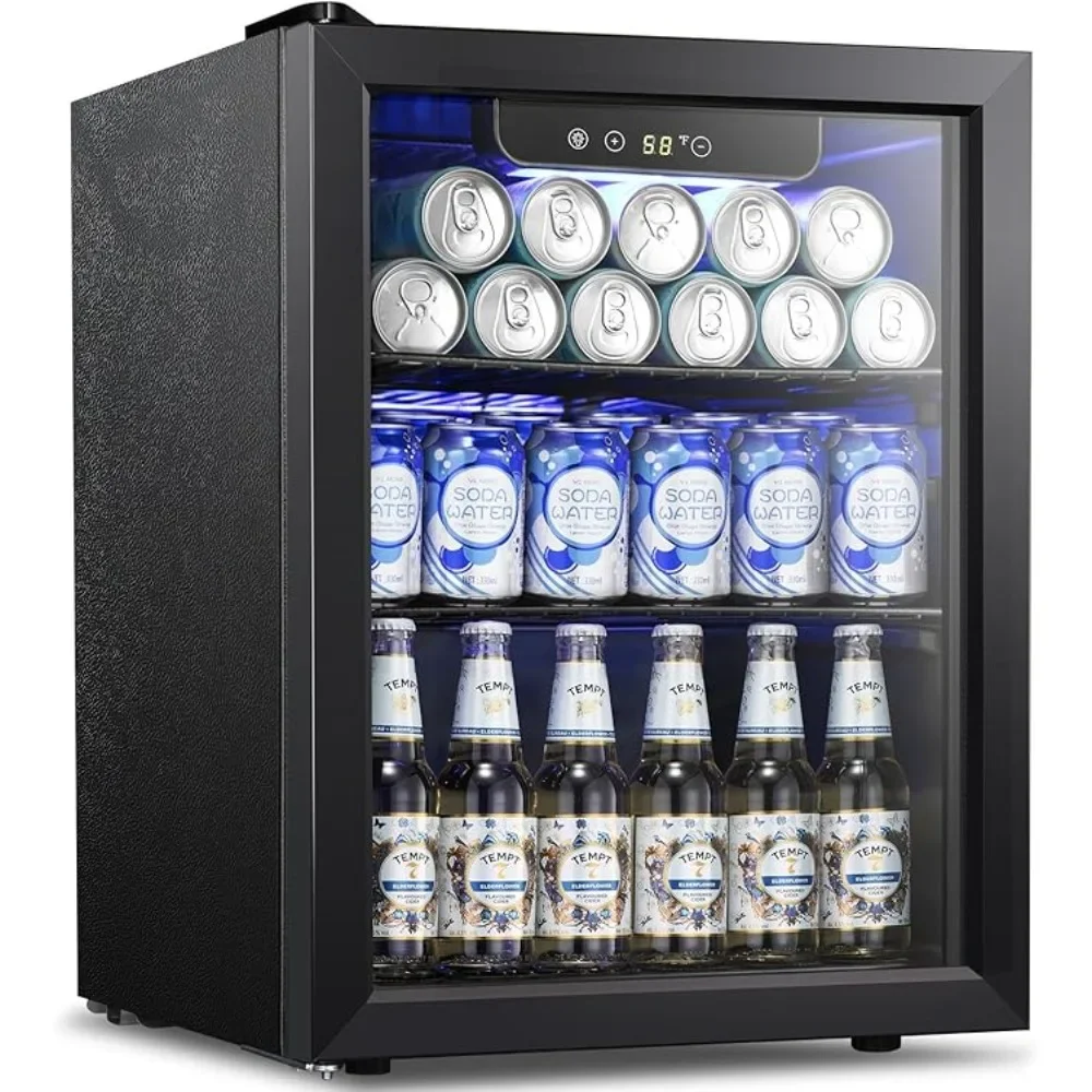 Beverage Refrigerator, 68 Can Mini Fridge & Digital Display, Drink Dispenser Cooler, 1.7 Cu.ft Refrigerator Display Case