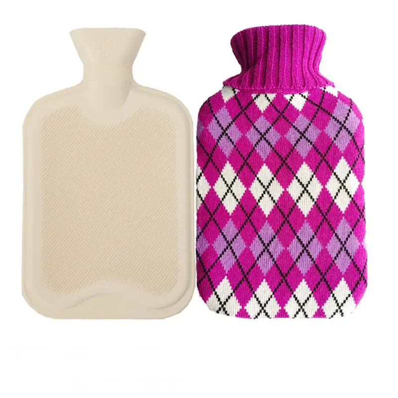 Hot Water Bag Hot Water Bottle 2 Liter with Knit Cover - Great for Cramps, Pain Relief & Cozy Nights - Water Heating Pad - Feet