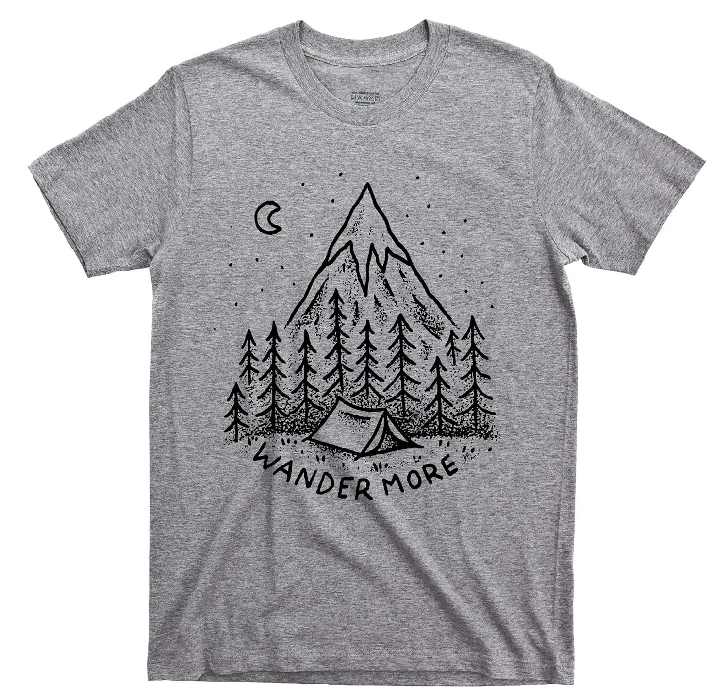 Wander More T Shirt Tent Camping Snow Capped Mountains Nature Lover Tee (M, Sport Gray)