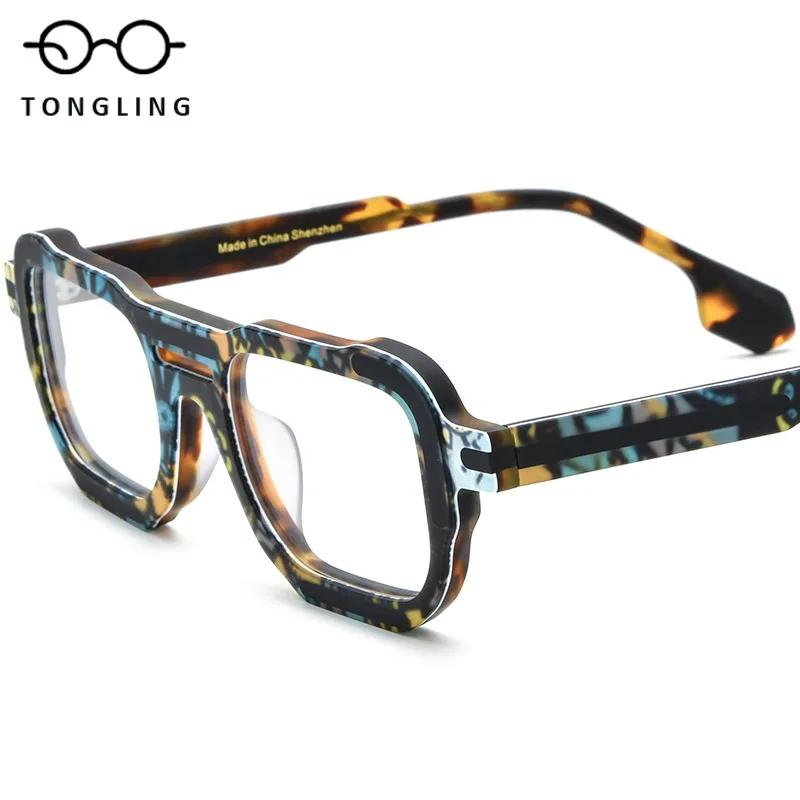 2026 Multi-Color Square Acetate Men Women Handcrafted Fashionable Funny Polarized Individual Artistic Commuter Spectacle Frame