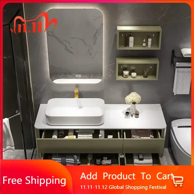 

Органайзер Туалет Шкафы для ванной комнаты Туалетный столик с верхней раковиной Шиферная плита Встроенный умывальник Туалетная стена Современная постмодернистская мебель