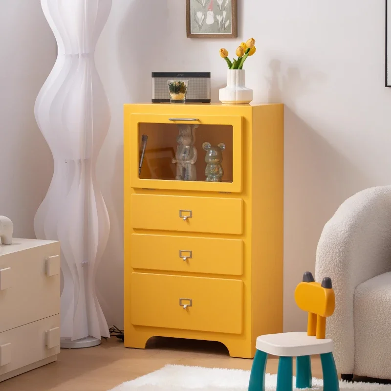 PK93 INS Home Storage Cabinet, Sofa Side Table, Pink Bedside Dresser, Multi-Layer Chest of Drawers, Sturdy Solid Wood