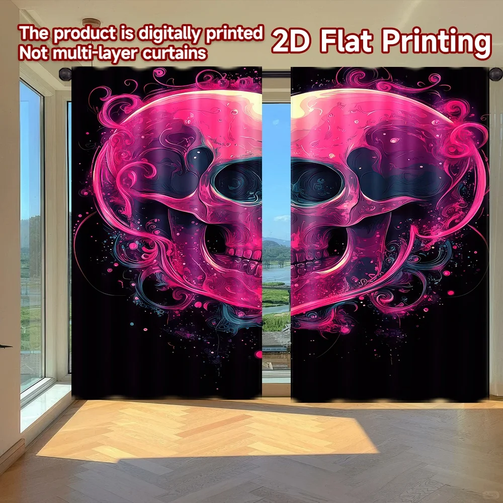 

2D flat printing 2pcs Party Window Curtains Valentine Skull Heart Digital Printed Polyester Drapes Birthday Party Perfect for